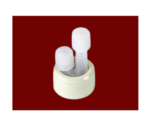 33 mm Impinger Closure, (2) 1/4" OD Tube Ports, PFA Insert, Ultem® Clamp 600-033-37